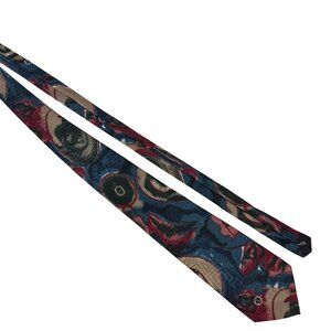 Halston III Mens Neck Tie Abstract Print Blue Red Gold Polyester Made In USA